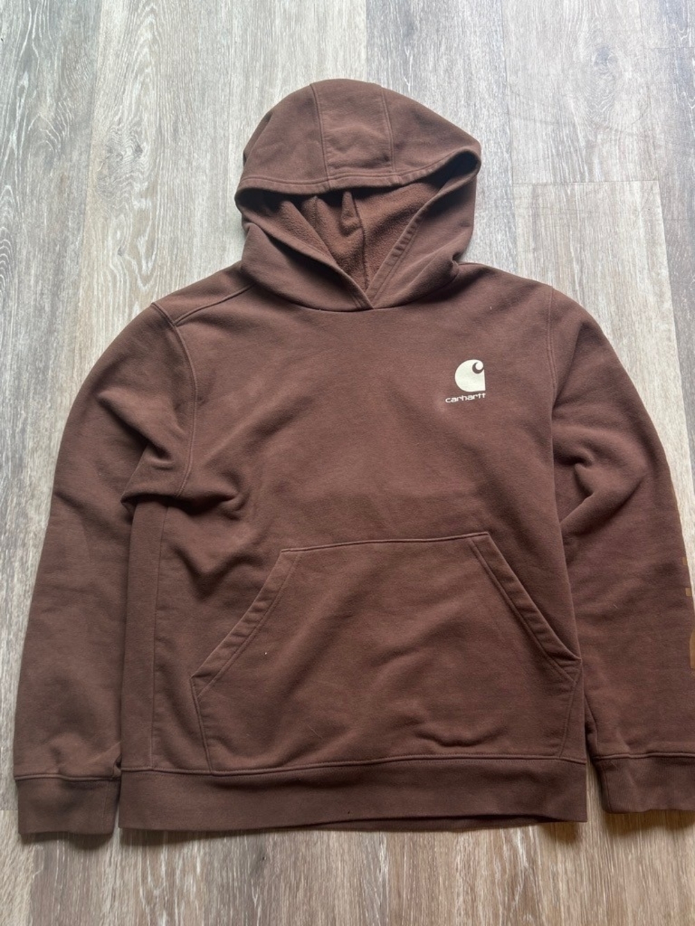 Carhartt Brown Logo Hoodie Kids Pullover XL